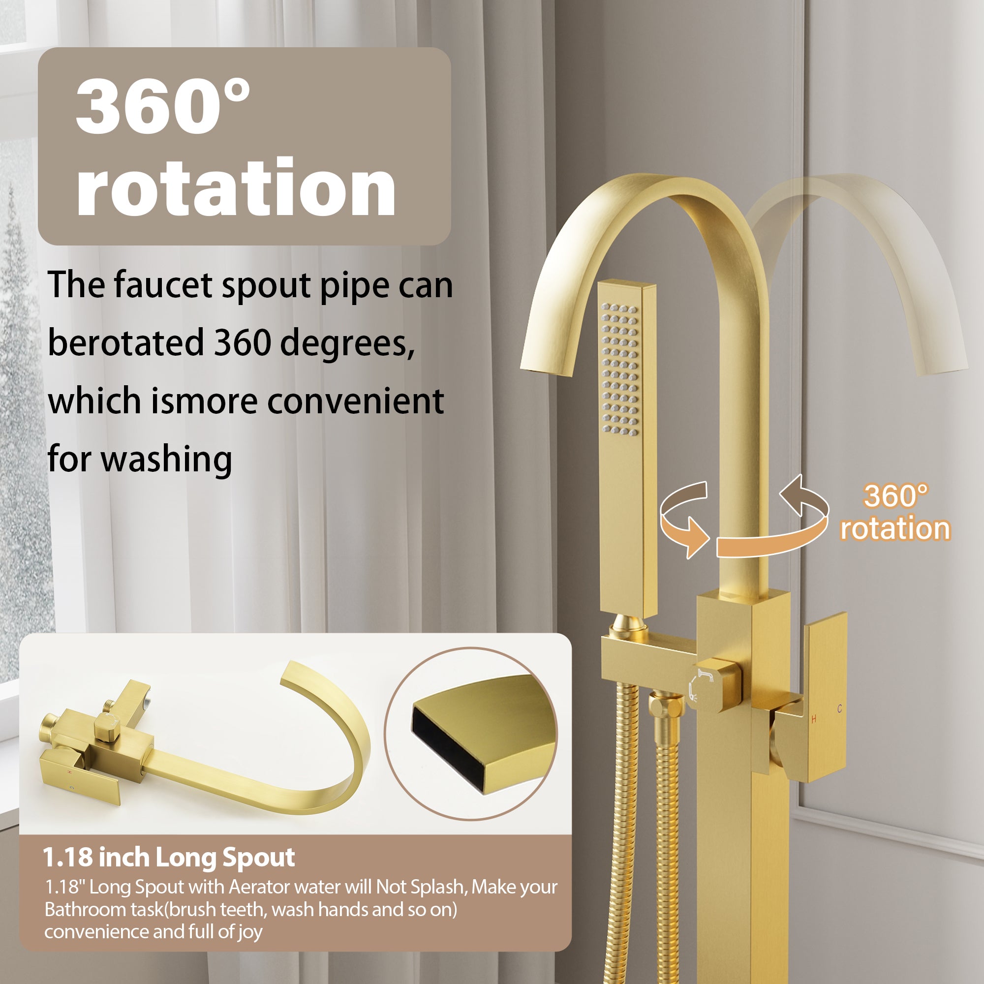 Single Handle Floor Standing Freestanding Bathtub Faucet with Hand Shower