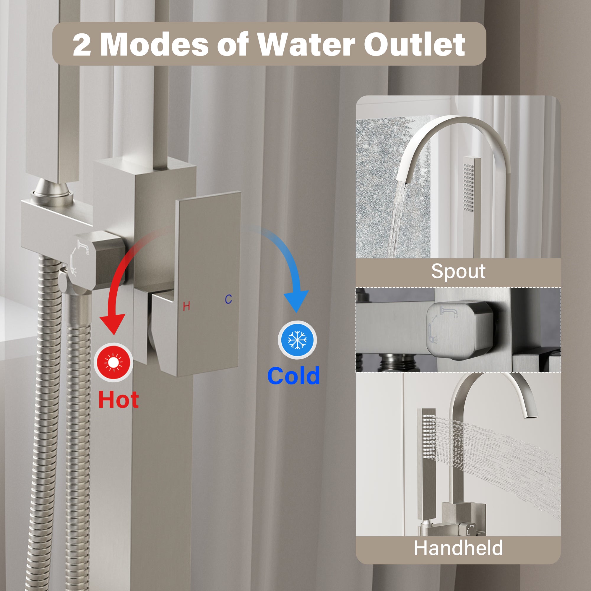 Single Handle Floor Standing Freestanding Bathtub Faucet with Hand Shower