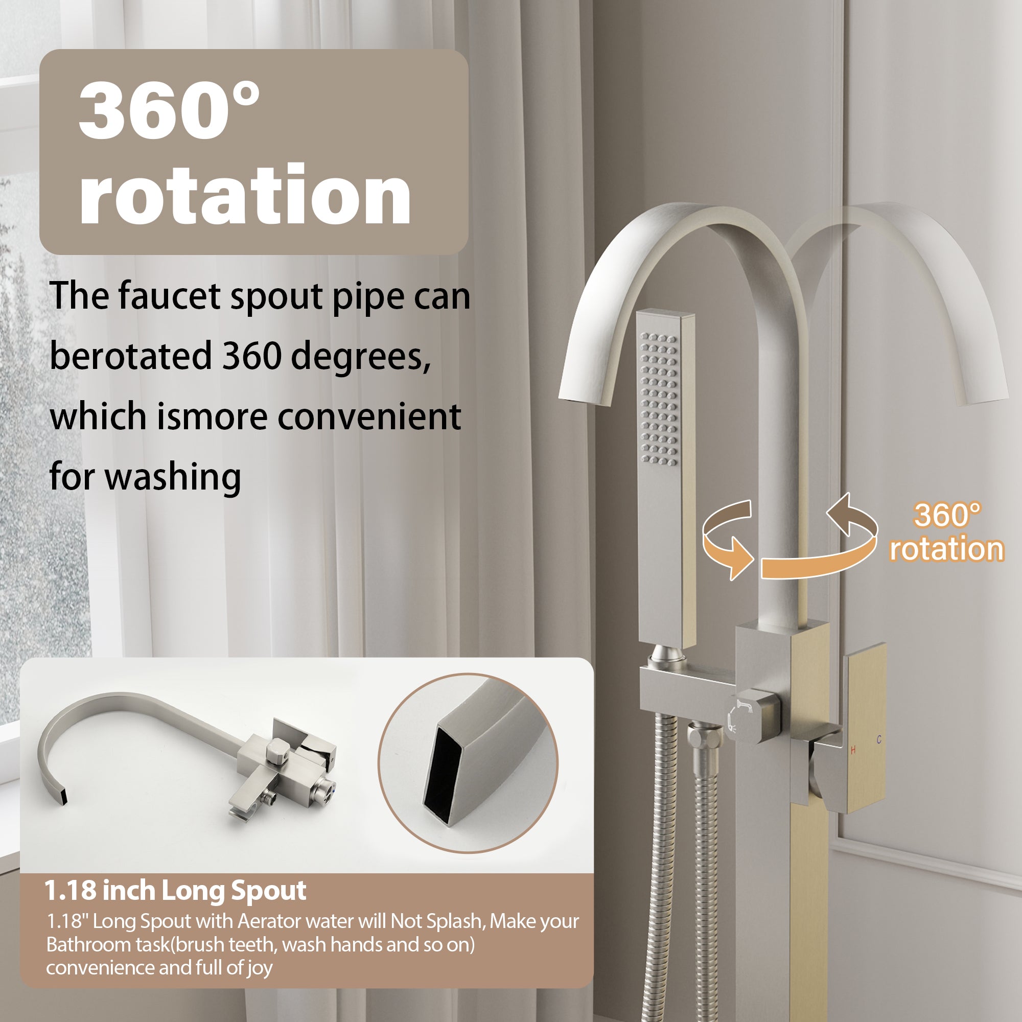 Single Handle Floor Standing Freestanding Bathtub Faucet with Hand Shower