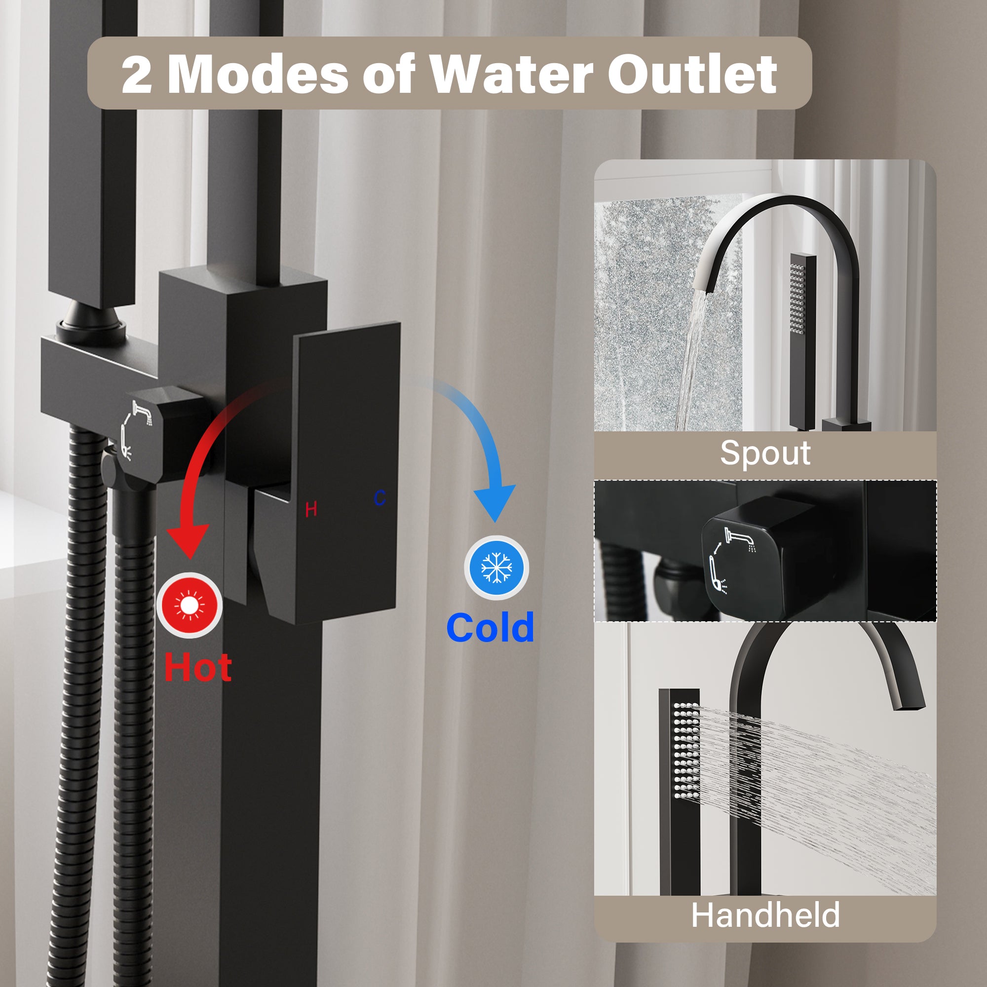 Single Handle Floor Standing Freestanding Bathtub Faucet with Hand Shower