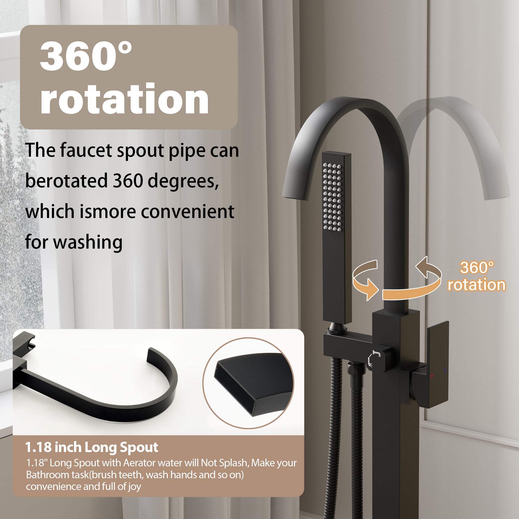 Single Handle Floor Standing Freestanding Bathtub Faucet with Hand Shower