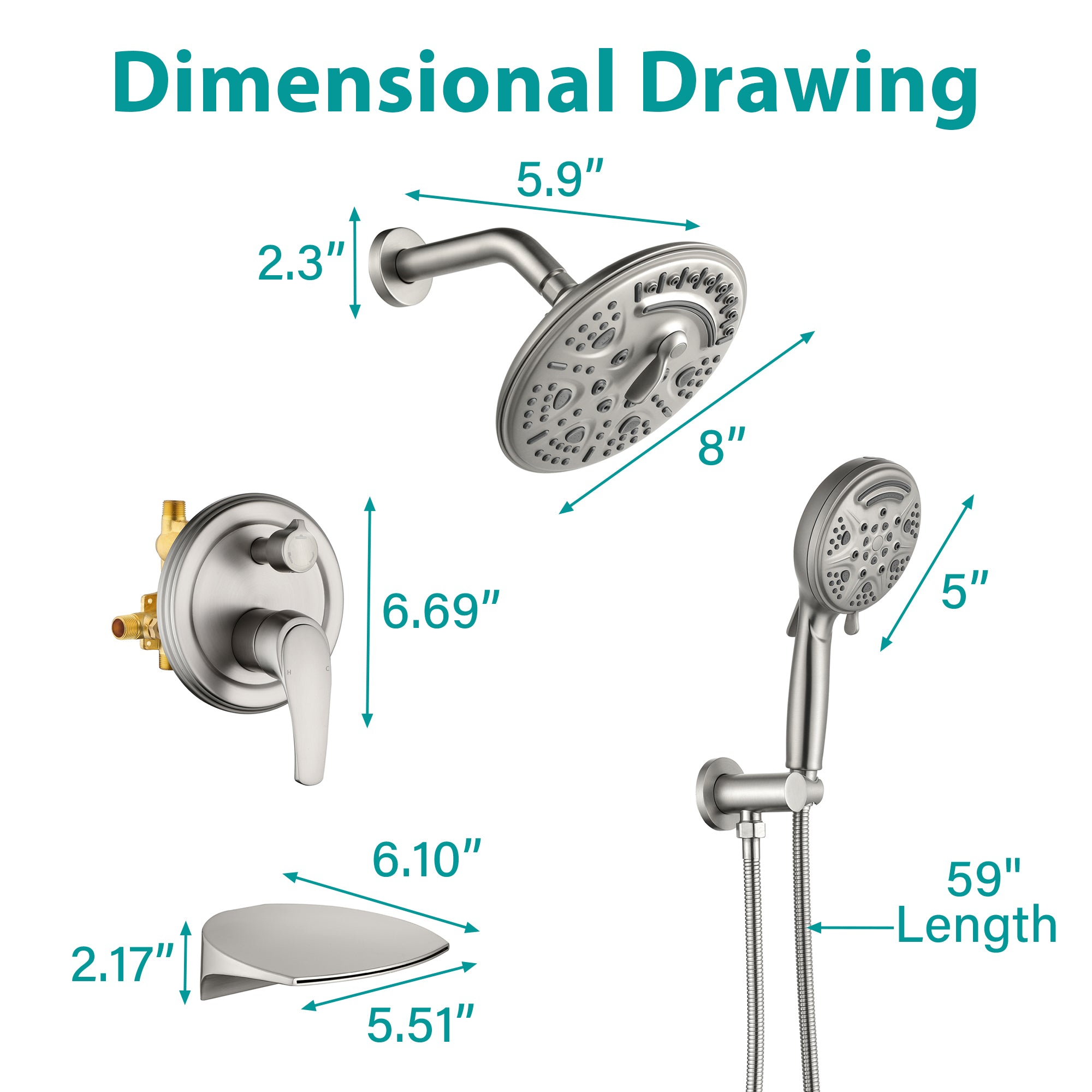8 inch Wall Mount 6-Spray Patterns Rain Shower Head and 9-Function Handheld Shower Combo