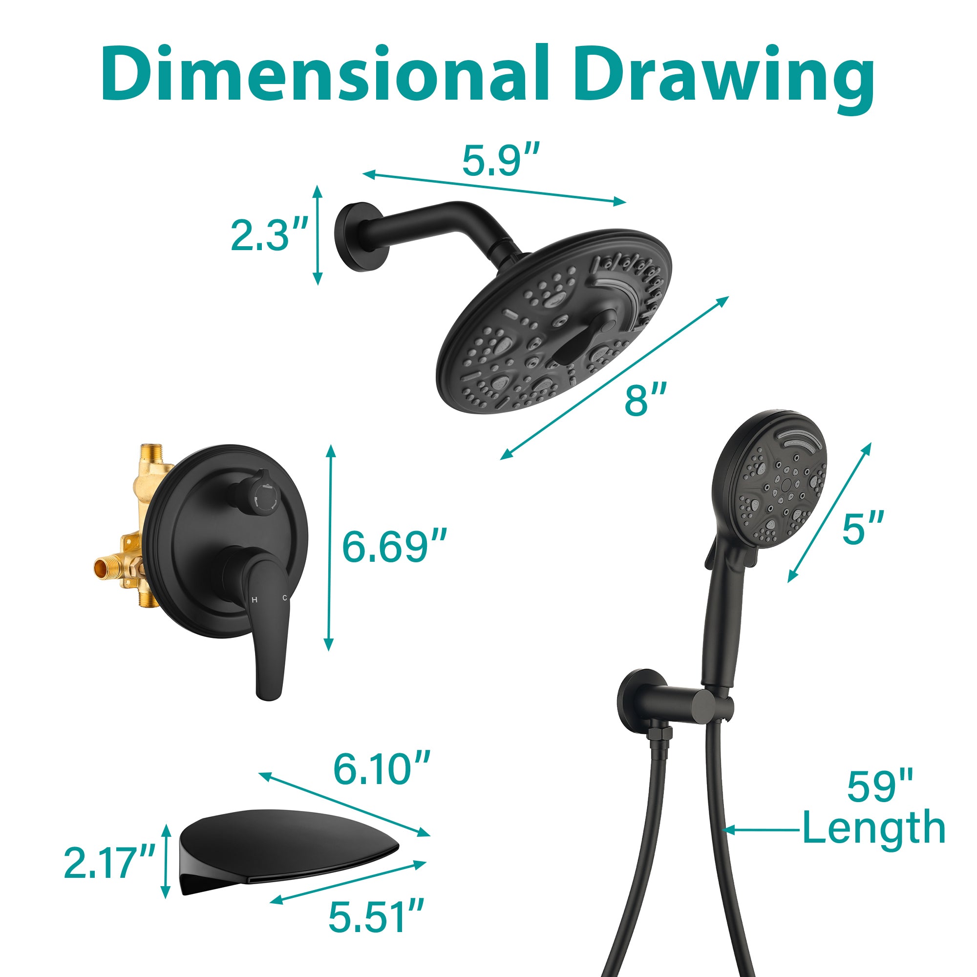8 inch Wall Mount 6-Spray Patterns Rain Shower Head and 9-Function Handheld Shower Combo