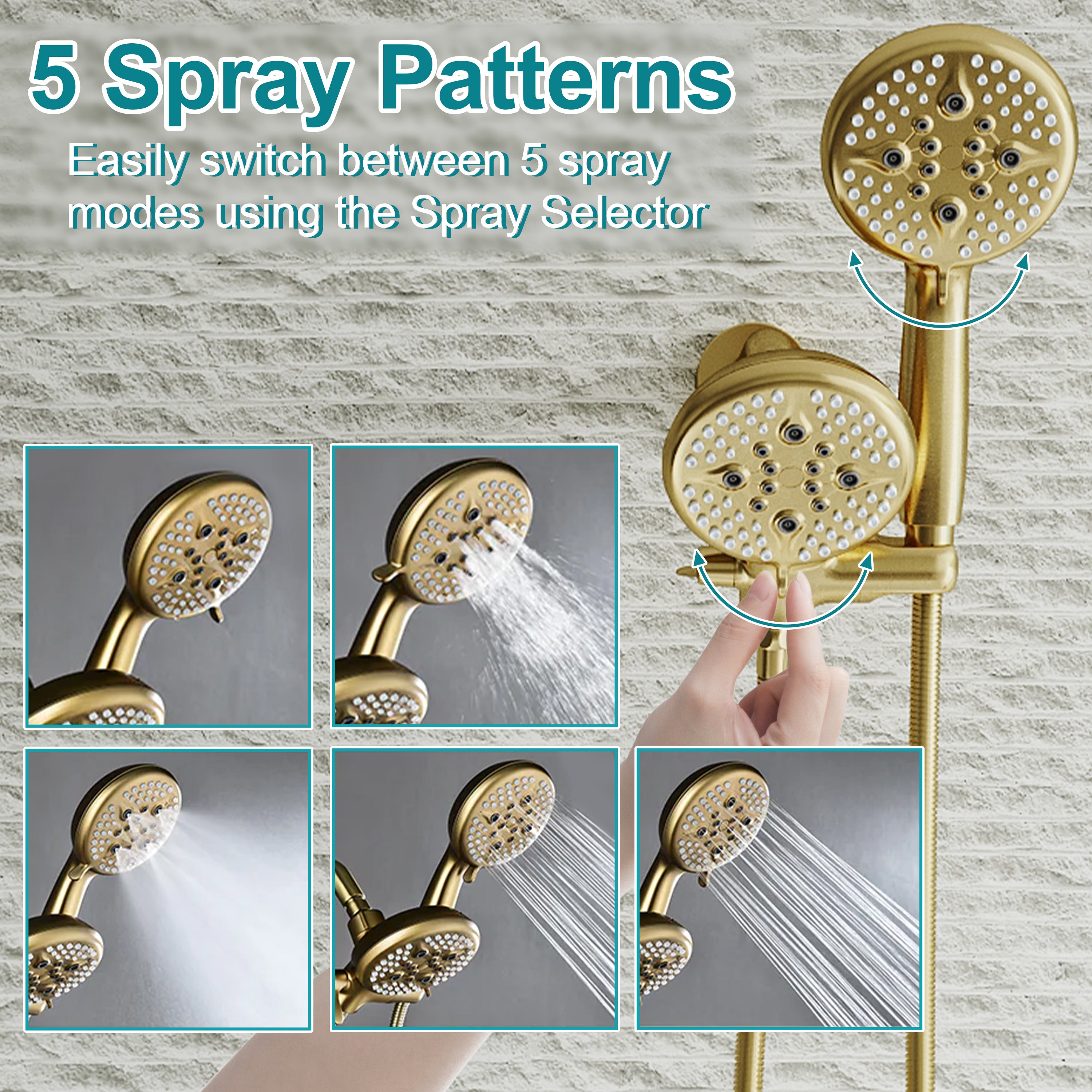 Three-Handle Shower System With Diverter Handle And 5-Spray Function Heads