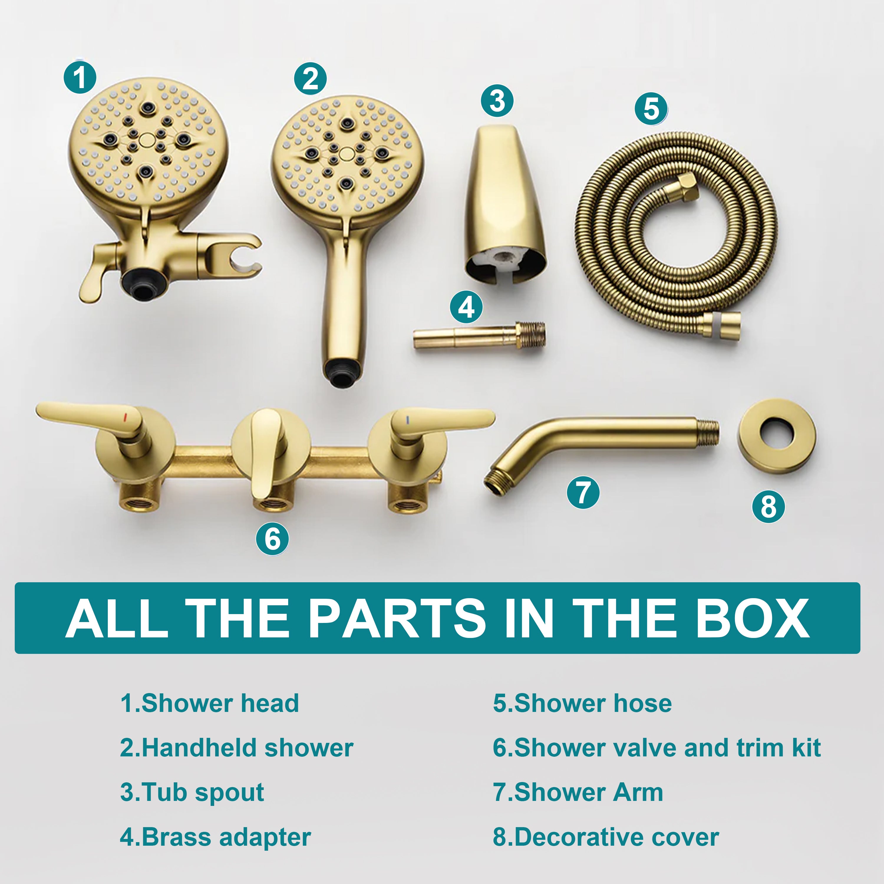Three-Handle Shower System With Diverter Handle And 5-Spray Function Heads