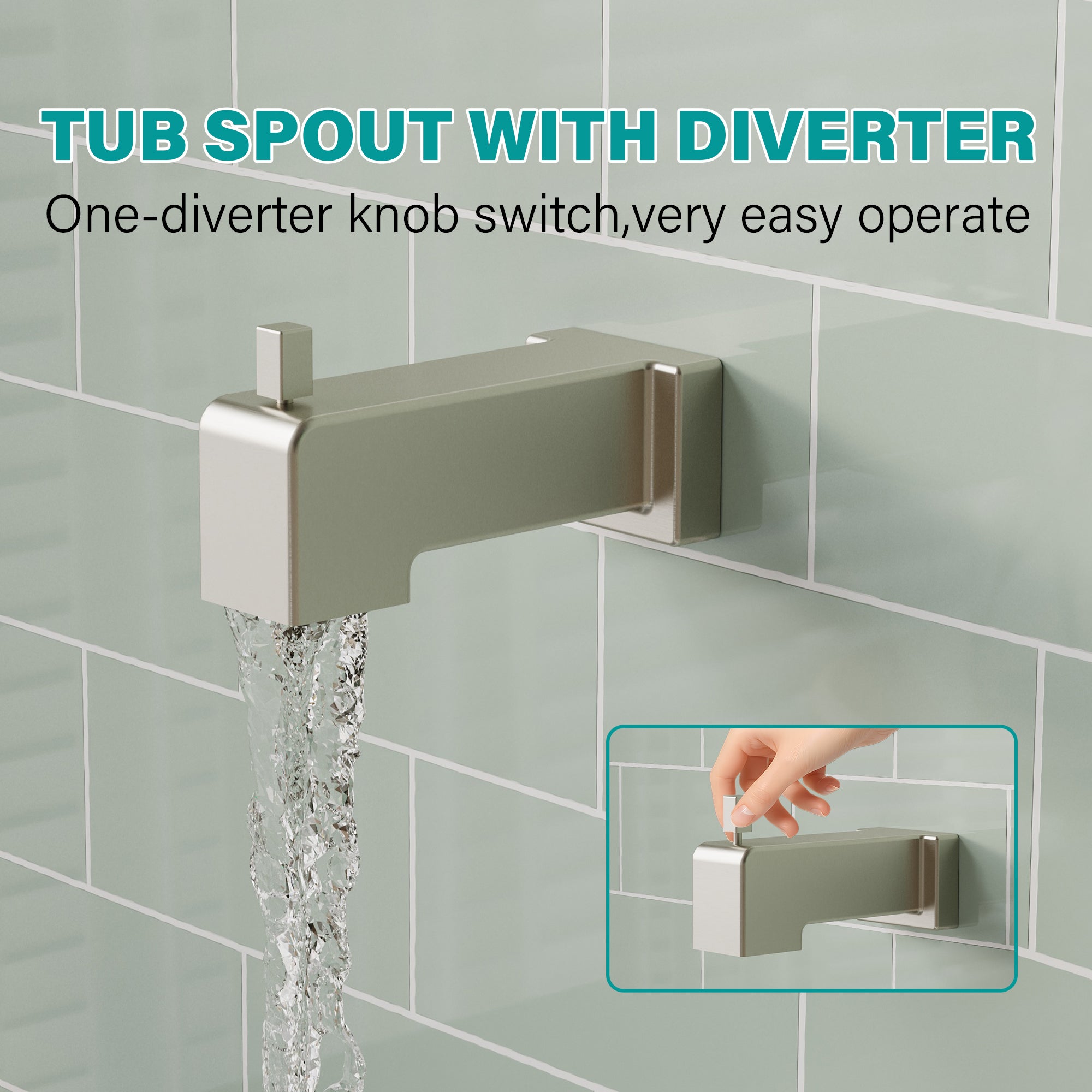 6-in Wall Mount Square Shower Faucet Set with Tub Spout Faucet Wall Mount Shower Head