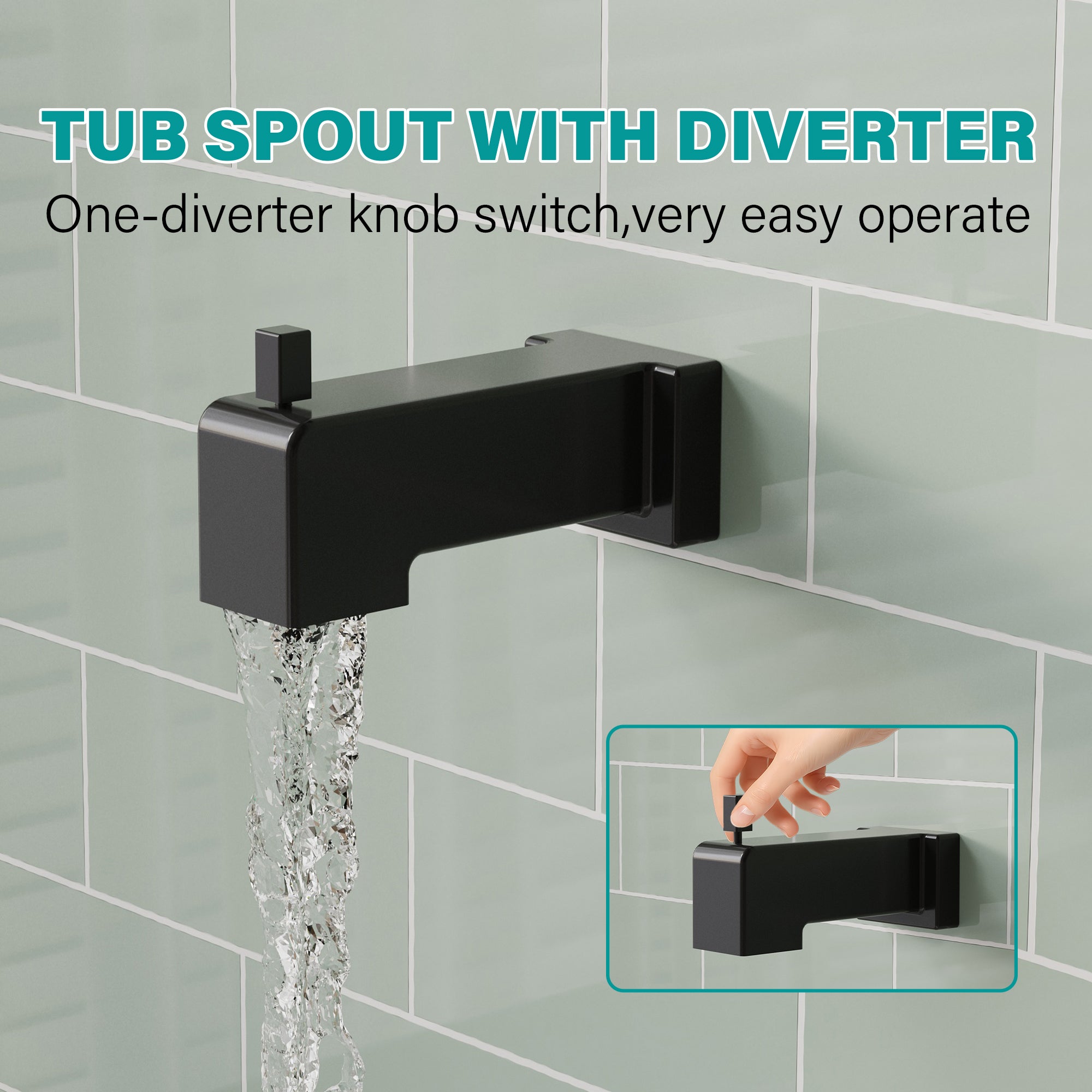 6-in Wall Mount Square Shower Faucet Set with Tub Spout Faucet Wall Mount Shower Head