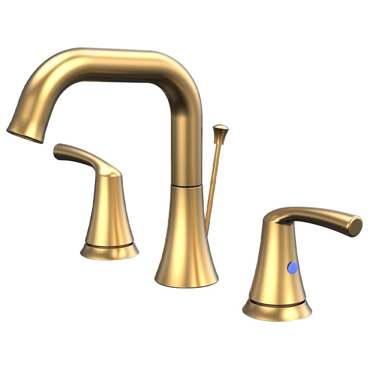 2-Handle 3-Hole Brushed Gold Widespread 8 Inch Bathroom Faucet with Pop Up Drain Assembly