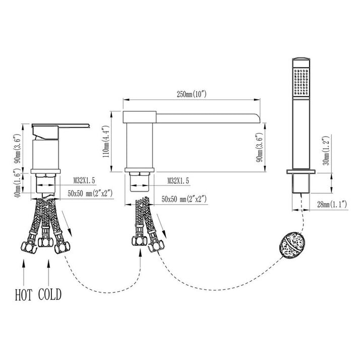 Deck Mounted Bathtub Faucet With Handheld Shower