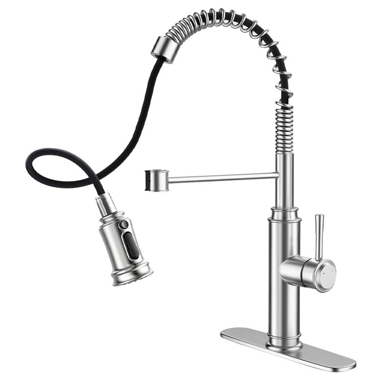 Spring Kitchen Sink Faucet with 3 Modes Pull Down Sprayer  Single Handle&Deck Plate for 1or 3 Holes