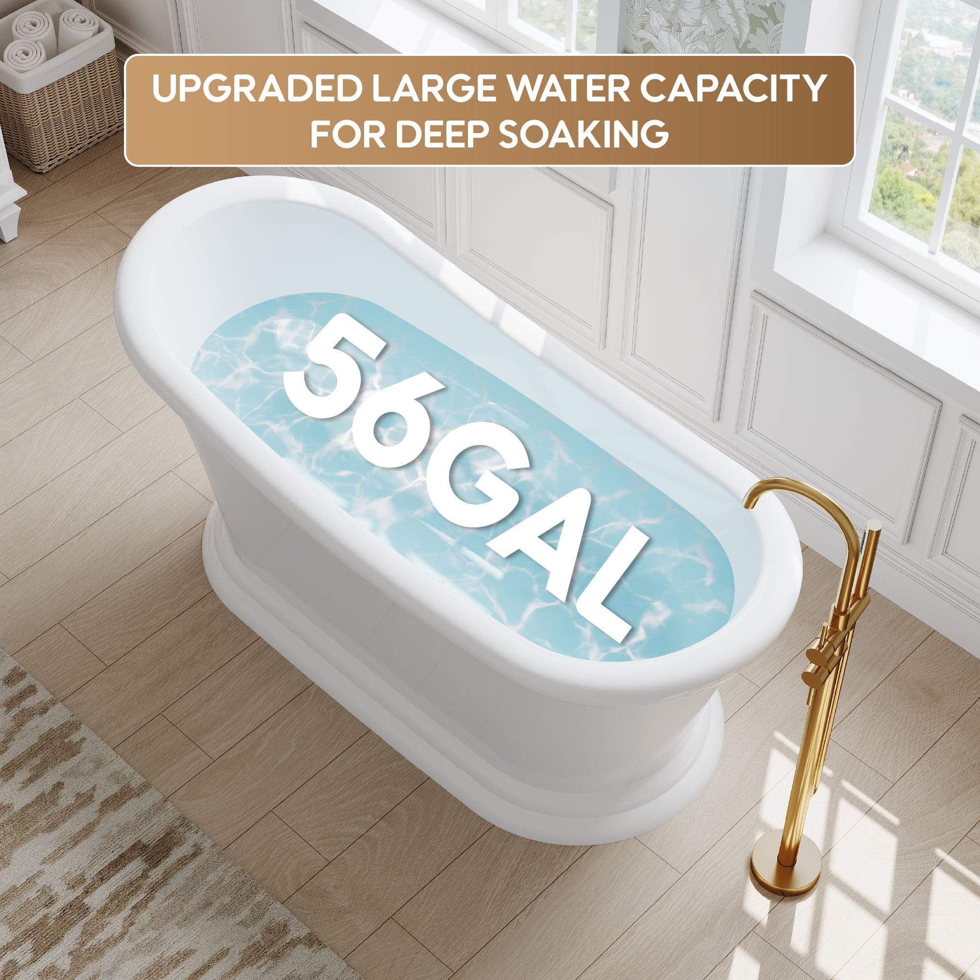 67" Acrylic Modern Freestanding Soaking Bathtub, Overflow and Drain Included