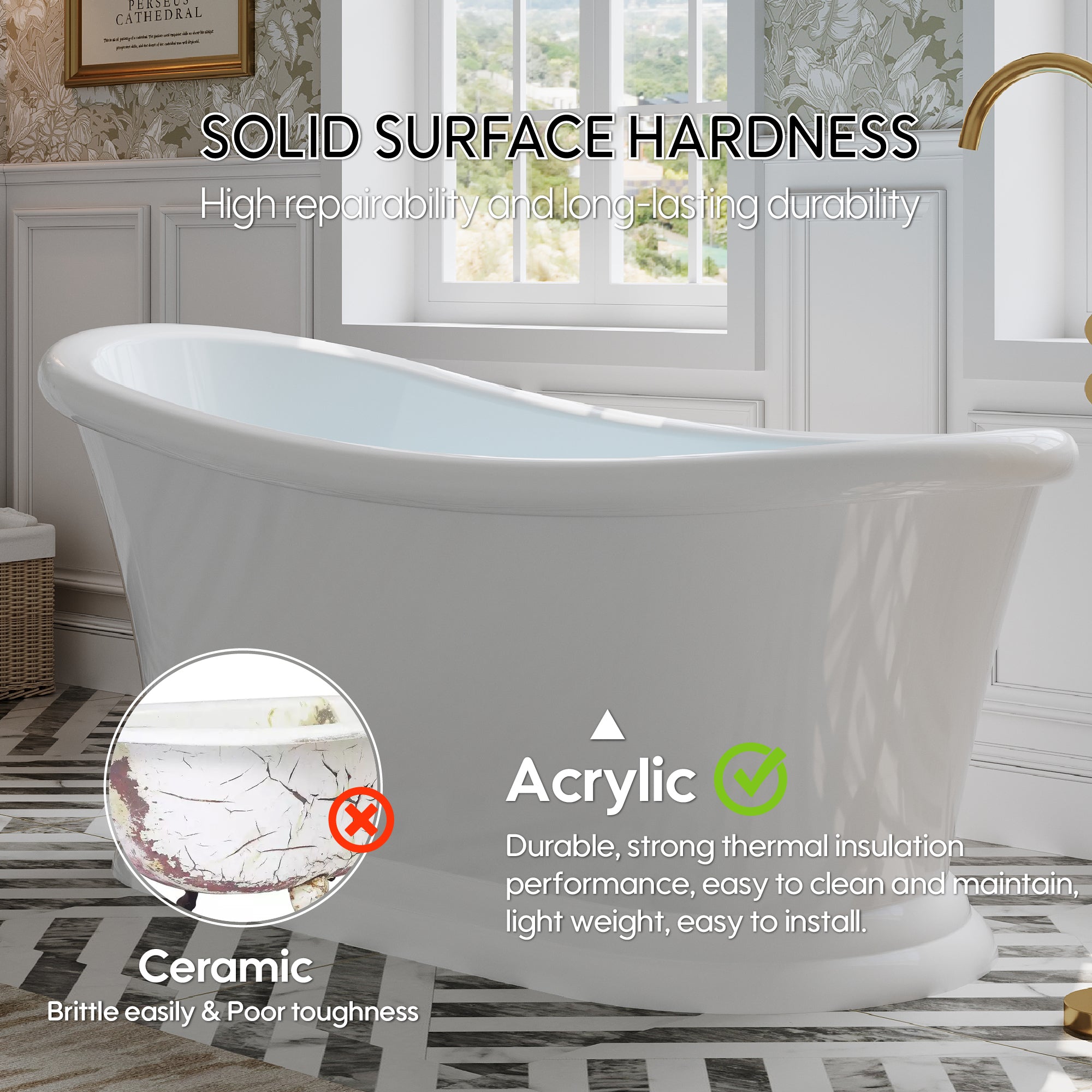 67" Acrylic Modern Freestanding Soaking Bathtub, Overflow and Drain Included