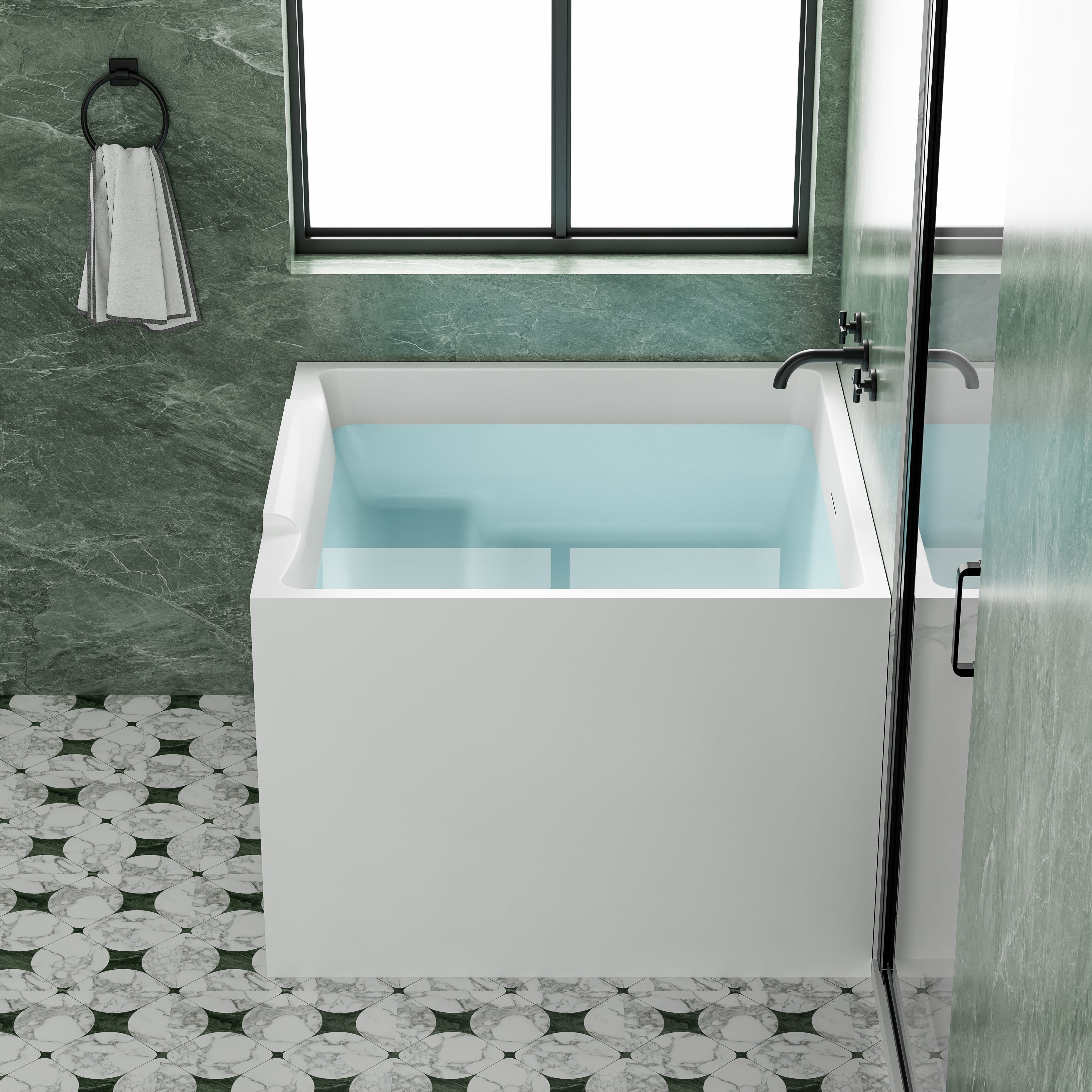 39 in. x 39 in. Acrylic Square Freestanding Soaking Bathtub with Groove Overflow and Pop-up Drainer, White