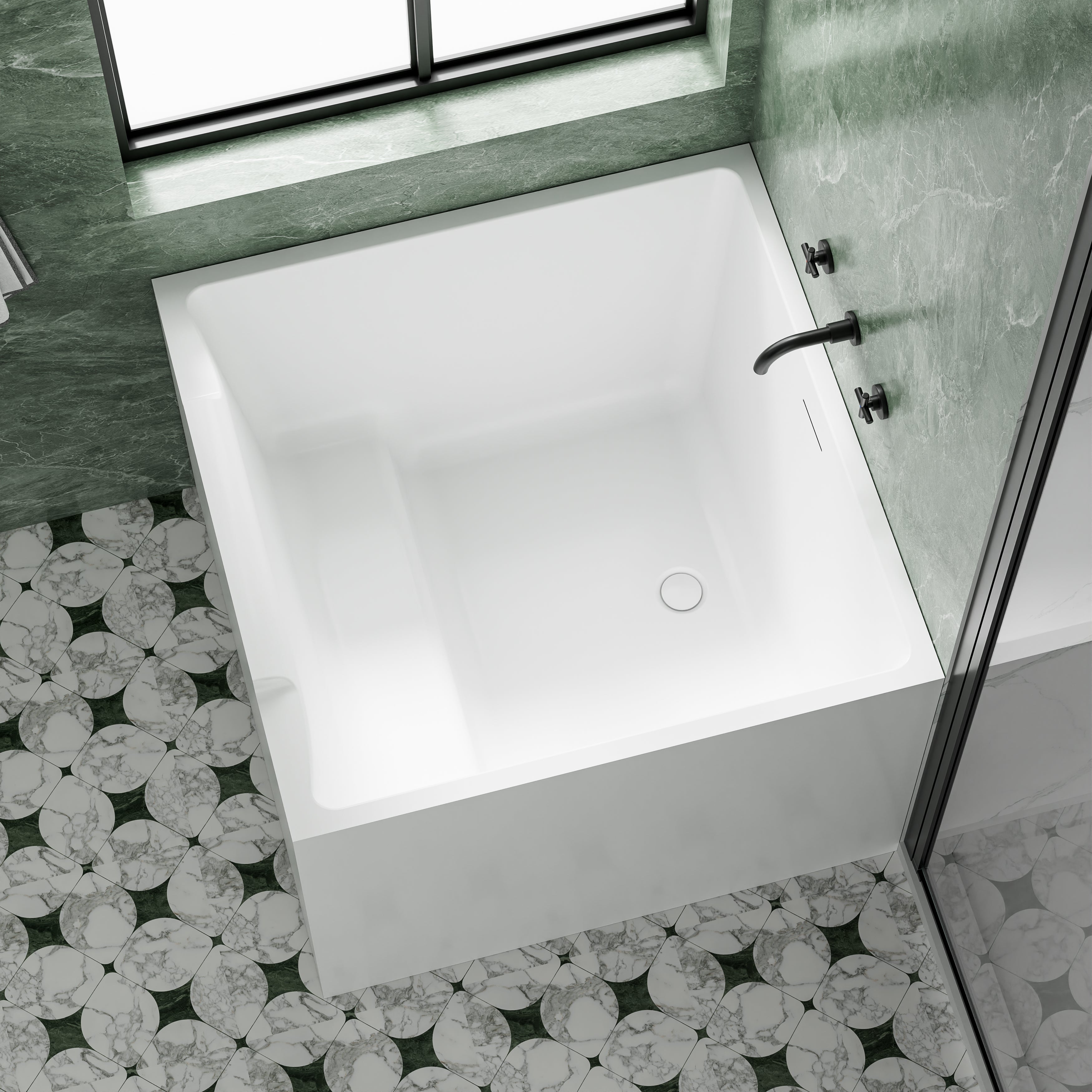 39 in. x 39 in. Acrylic Square Freestanding Soaking Bathtub with Groove Overflow and Pop-up Drainer, White
