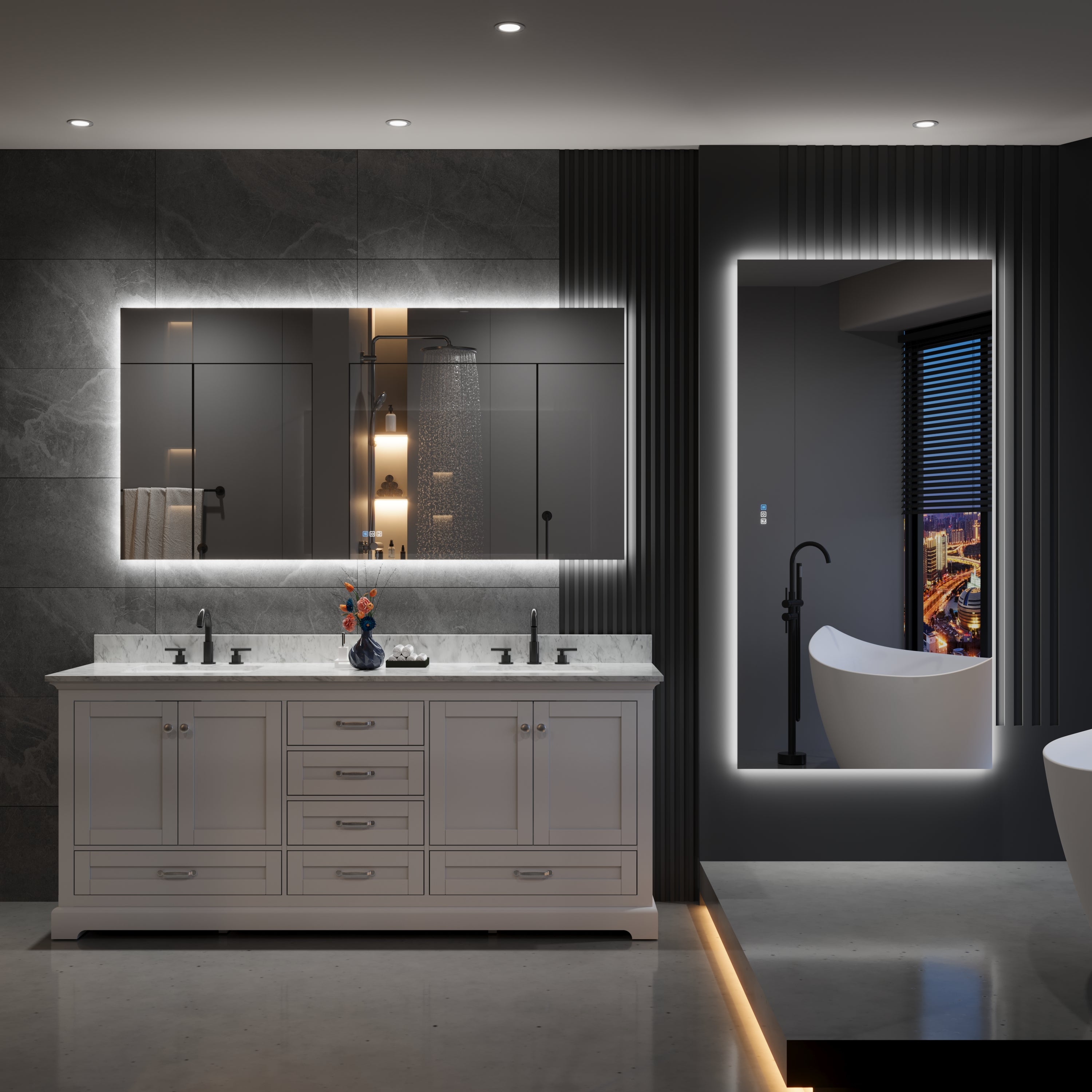72 in. W x 36 in. H Rectangular Frameless Anti-Fog LED Light Dimmable Bathroom Vanity Mirror in Aluminum