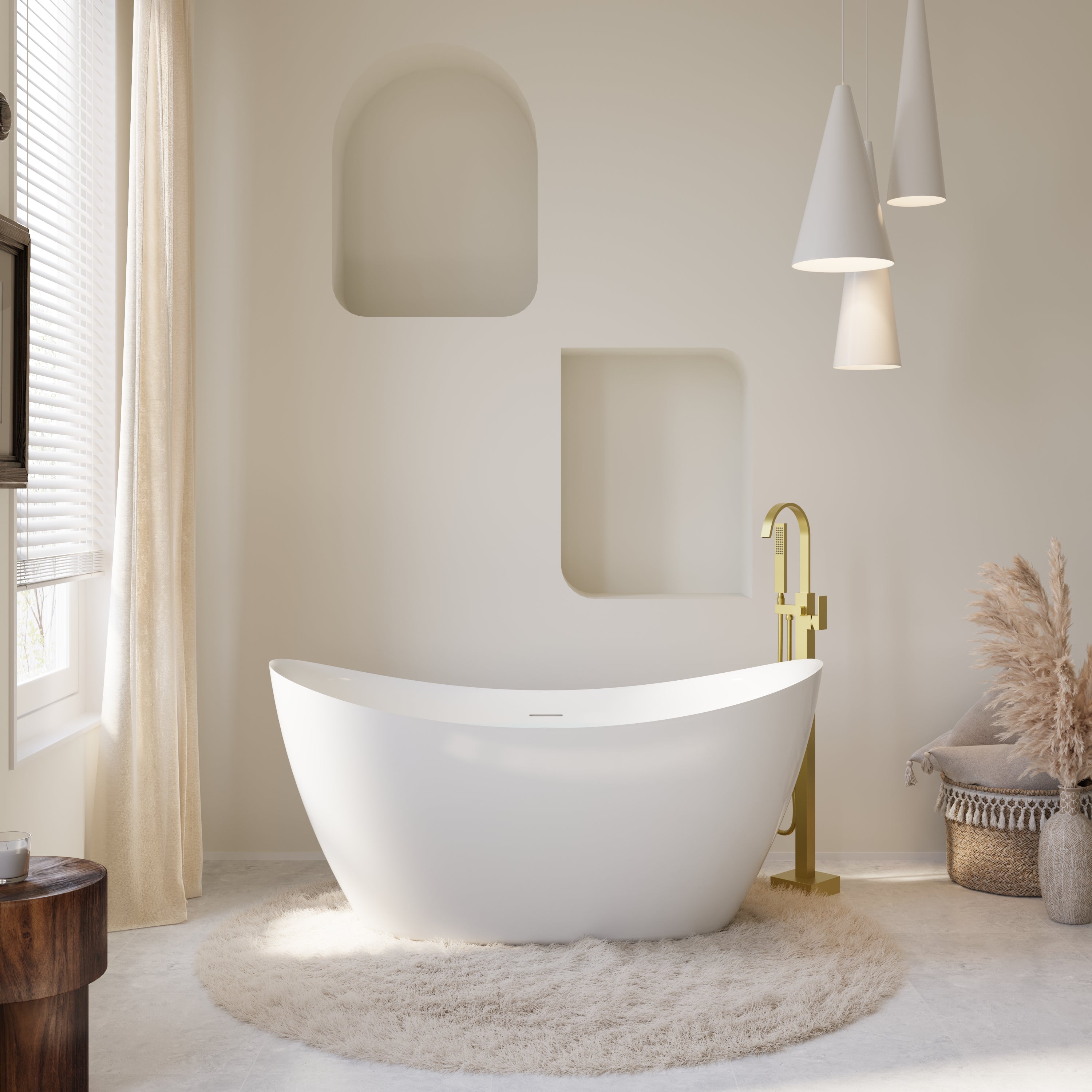 60" Acrylic Freestanding Soaking Bathtub Contemporary Soaking White Tub with Overflow and Drain