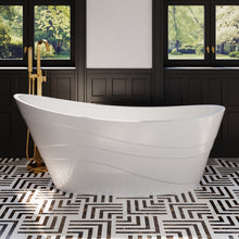 67" Acrylic Freestanding Soaking Bathtub in Glossy White with Pop-up Drainer and Groove Overflow