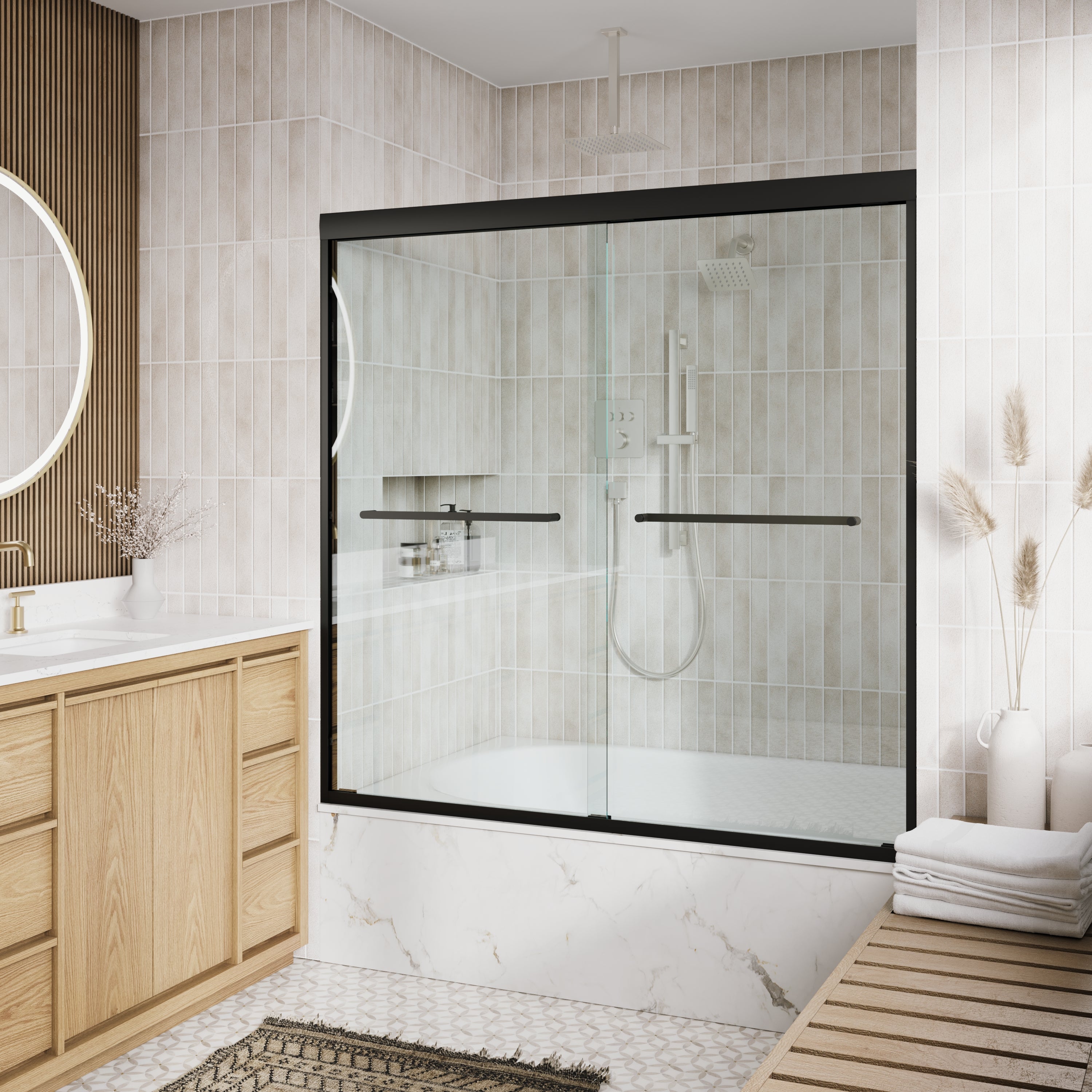 56–60 in. W x 60 in. H Framed Double Sliding Walk-In Shower Door with 6mm Tempered Safety Glass