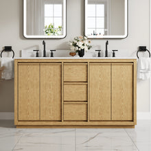60 Inch Oak Soild Wood Bathroom Vanity with Double Undermount Sinks, 3 Dovetail-constructed Drawers and 4 Soft-close Doors
