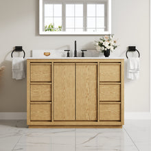 48 Inch Oak Soild Wood Bathroom Vanity with Sink, 6 Dovetail-constructed Drawers and 2 Soft-close Doors