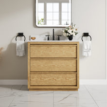 36 Inch Oak Soild Wood Bathroom Vanity with Single Undermount Sink, 3 Dovetail-constructed Drawers