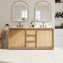 72 Inch Oak Soild Wood Bathroom Vanity with Double Undermount Sinks, 3 Dovetail-constructed Drawers and 4 Soft-close Doors
