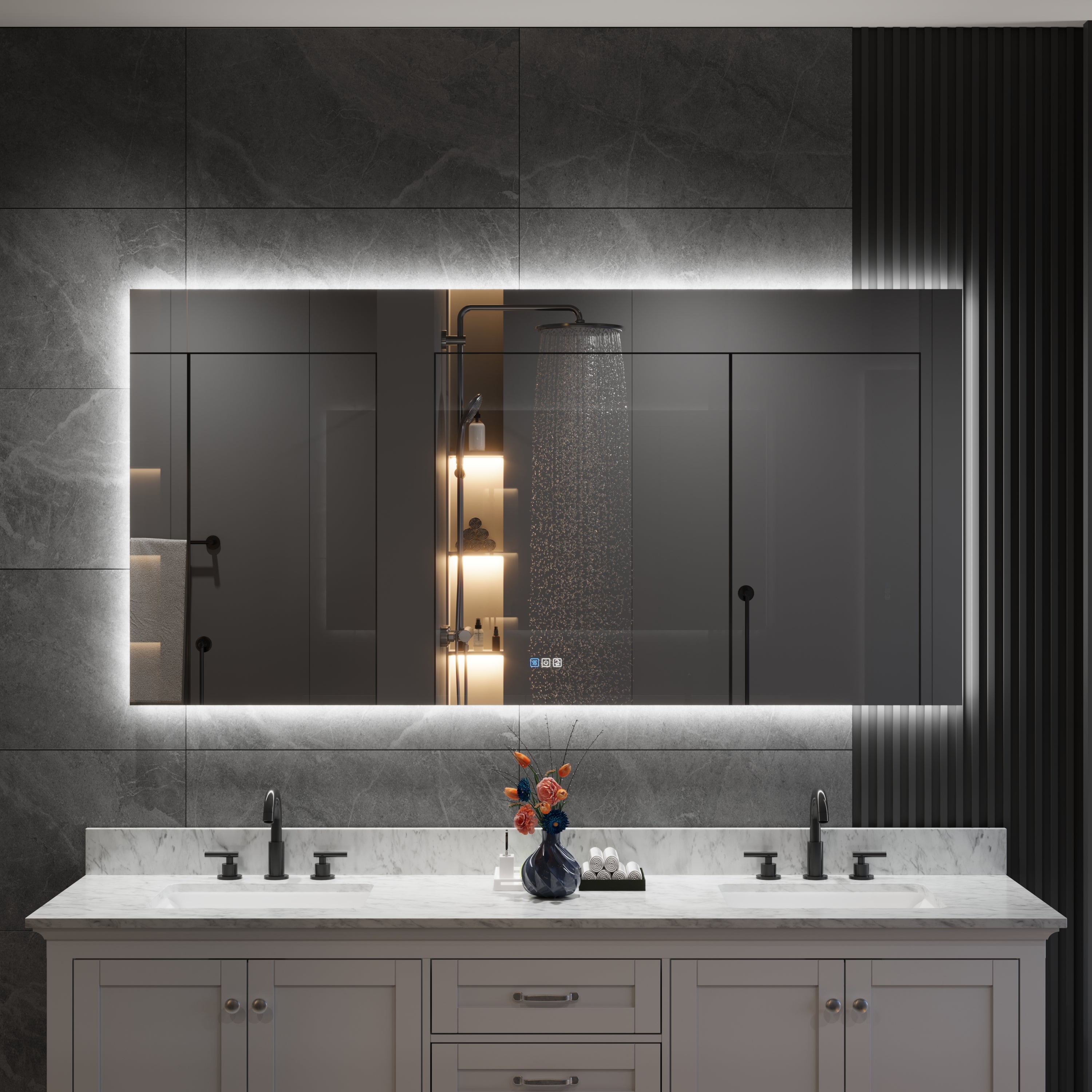 72 in. W x 36 in. H Rectangular Frameless Anti-Fog LED Light Dimmable Bathroom Vanity Mirror in Aluminum
