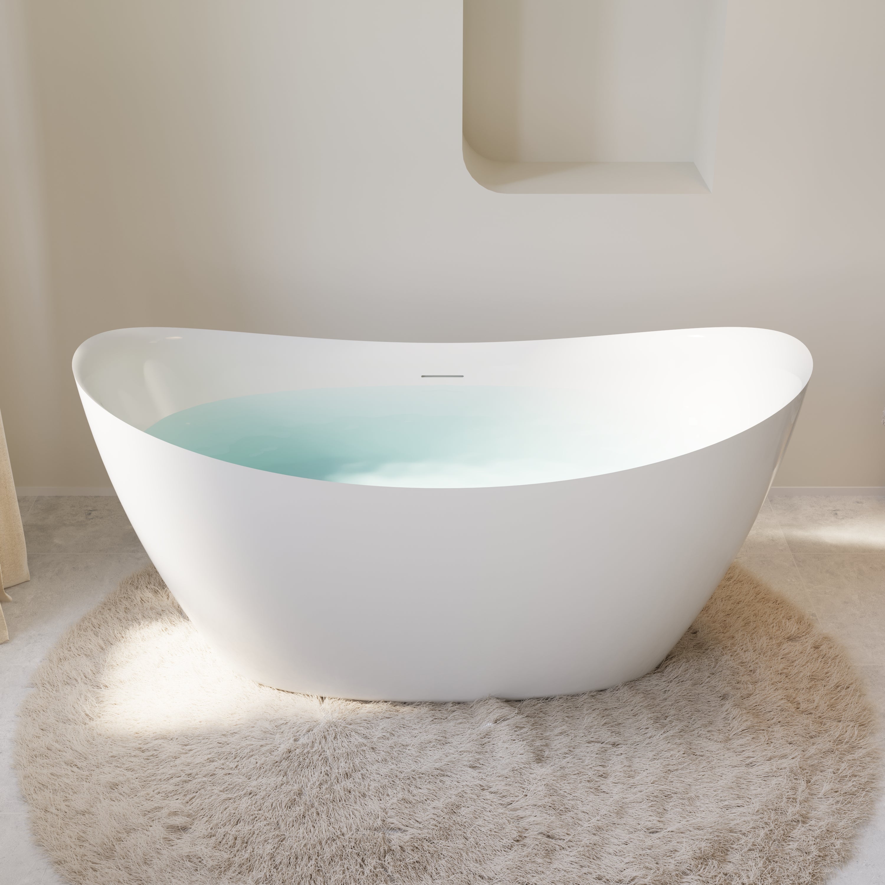 60" Acrylic Freestanding Soaking Bathtub Contemporary Soaking White Tub with Overflow and Drain