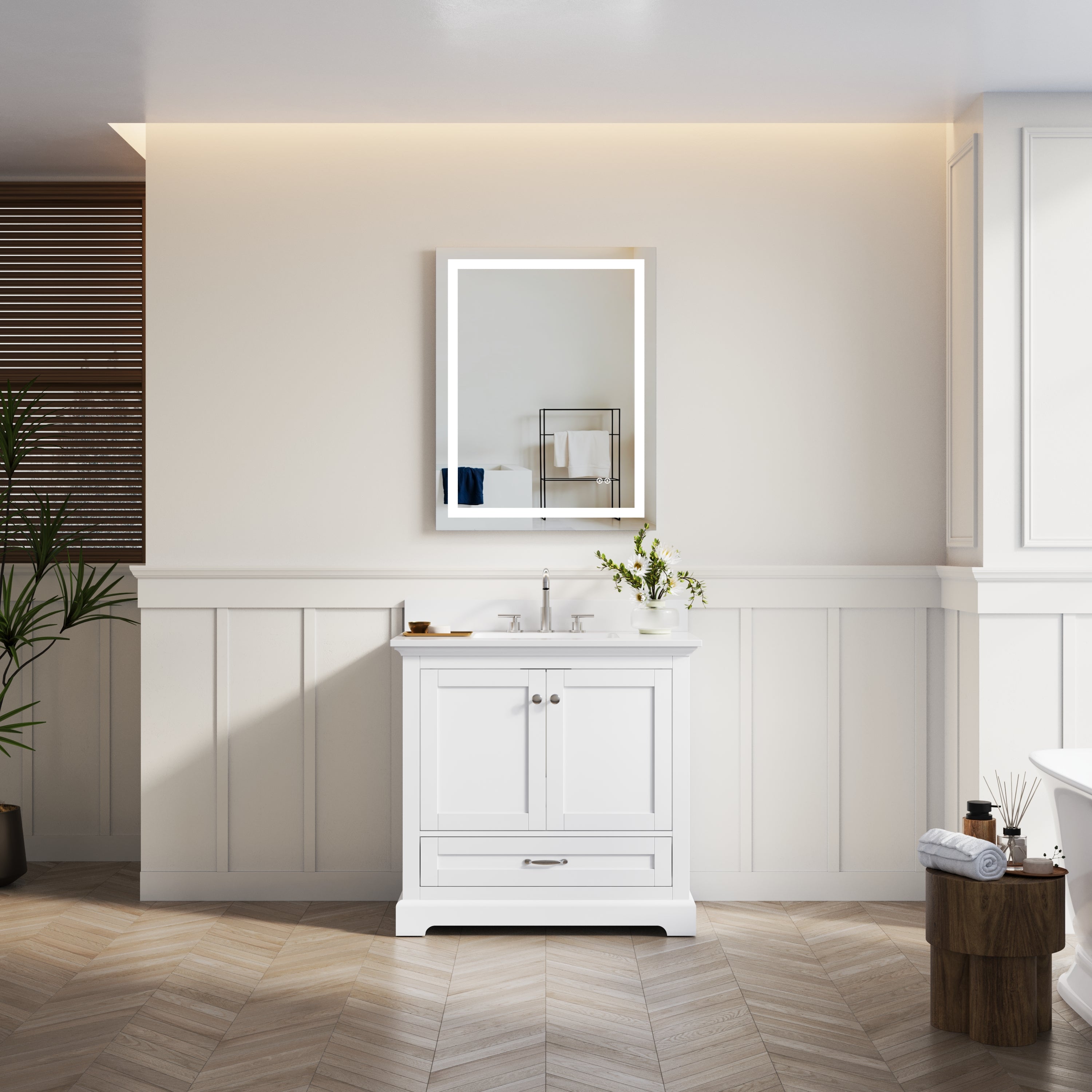 36 Inch White Bathroom Vanity with cUPC Undermount Basin with 2 Doors and 1 Drawer