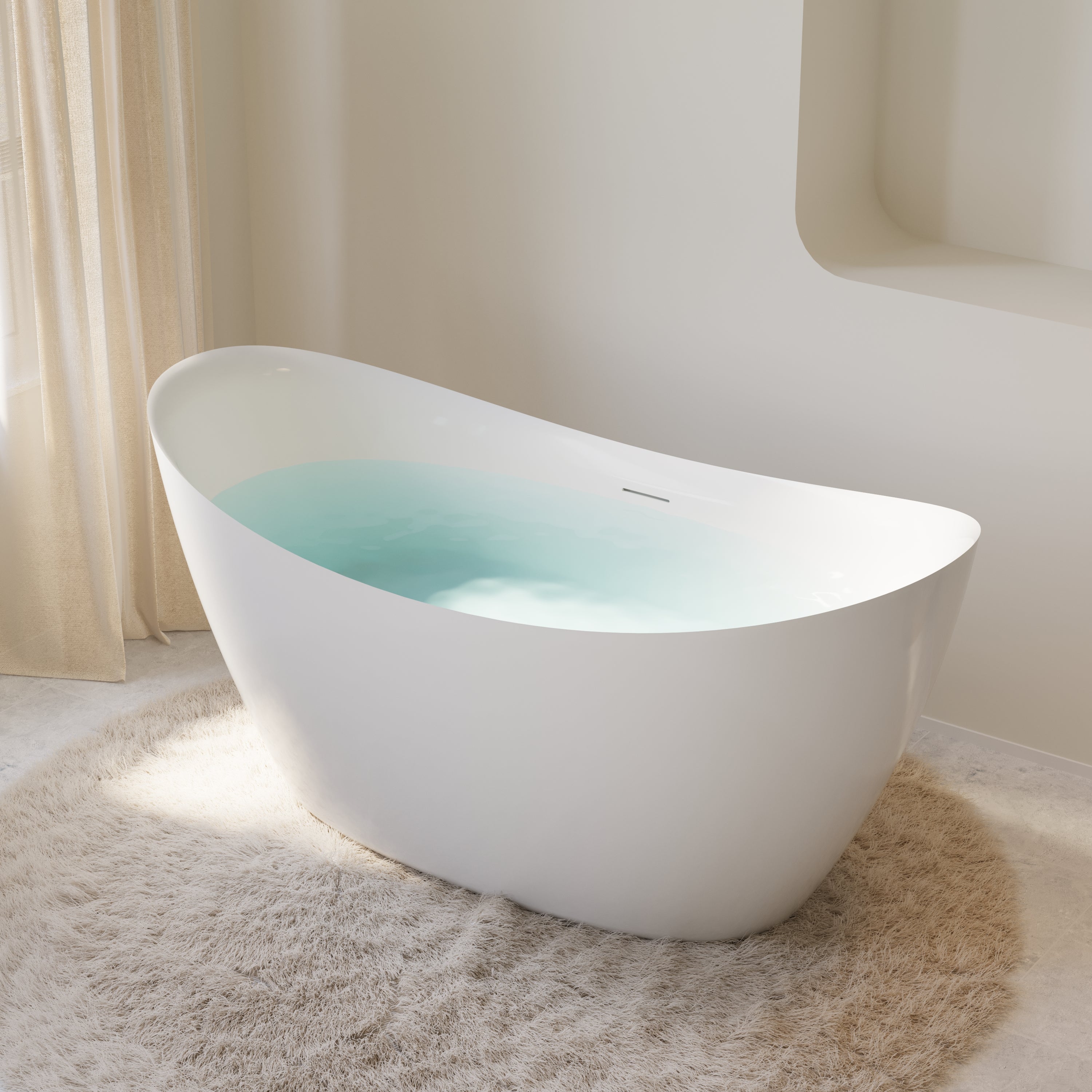 60" Acrylic Freestanding Soaking Bathtub Contemporary Soaking White Tub with Overflow and Drain