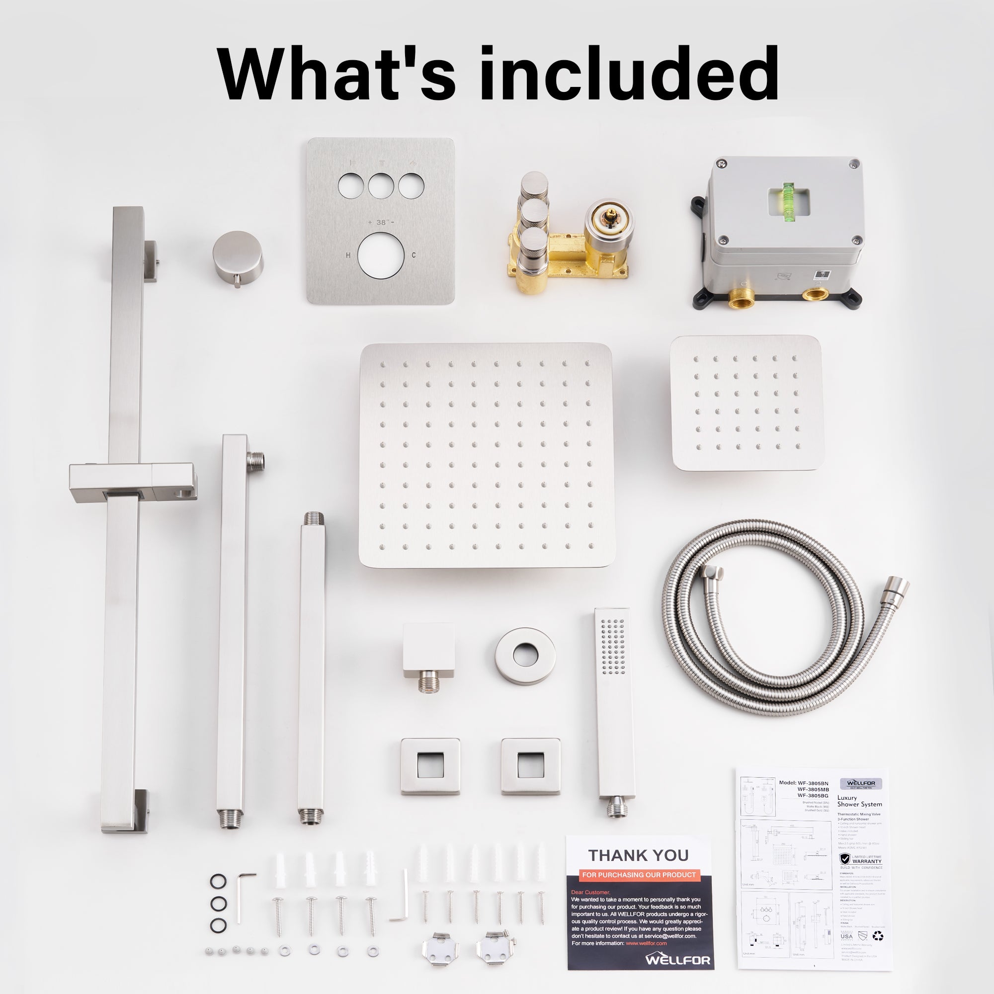 3-Function Thermostatic Stainless Steel Shower System with Dual Mounting Options Wall-Mounted & Ceiling-Mounted, Sliding Bar, 10" Square Overhead Shower
