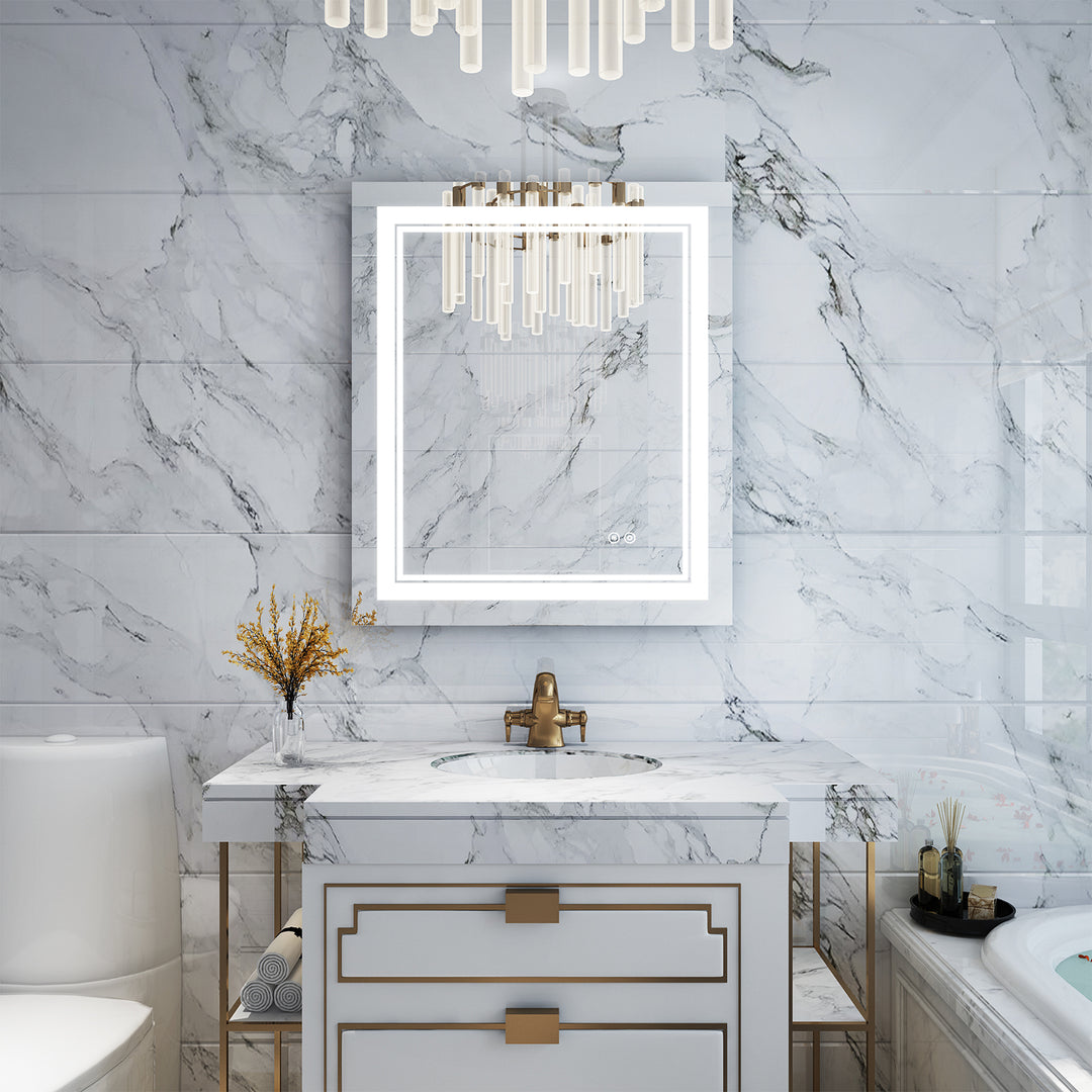 20 in. W x 28 in. H Rectangular Frameless Anti-Fog LED Light Dimmable Bathroom Vanity Mirror in Aluminum