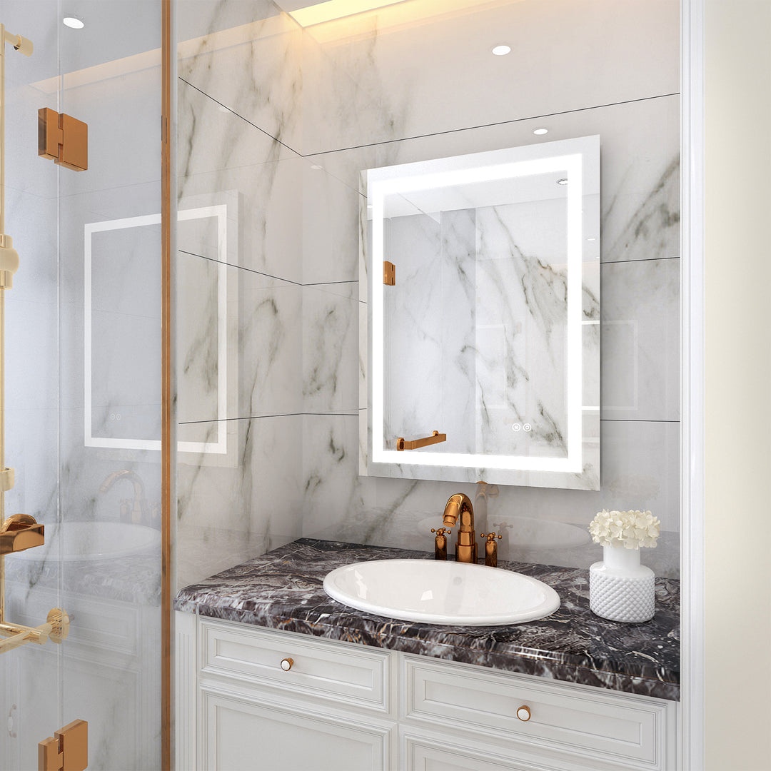 24 in. W x 32 in. H Rectangular Frameless Anti-Fog LED Light Bathroom Vanity Mirror in Aluminum
