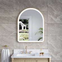 28 in. W x 36 in. H Arched Gold Framed LED Light Bathroom Vanity Mirror