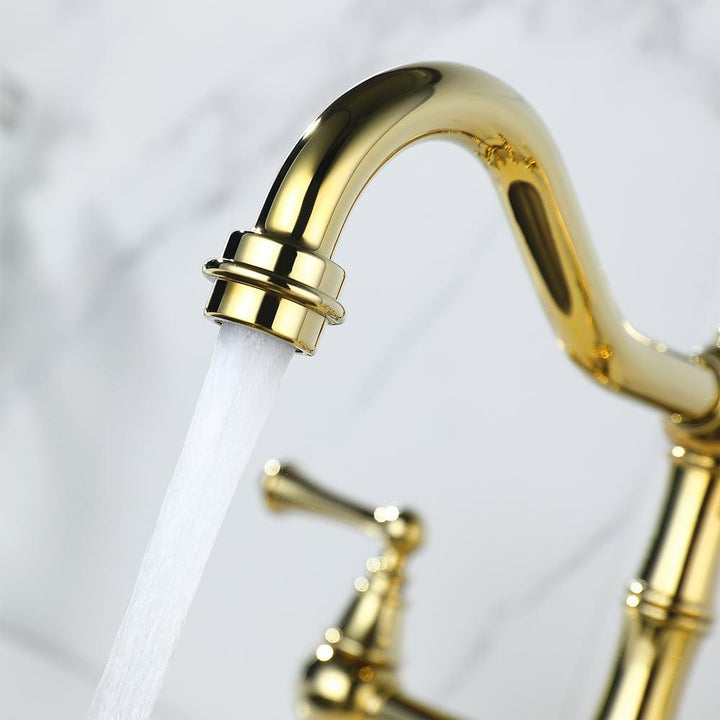 2 Handles 4 Holes Antique Classic Heritage Deck-Mount Kitchen Sink Faucet