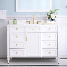 48 in. White Bathroom Vanity with Carrara white Quartz Top and Single Basin