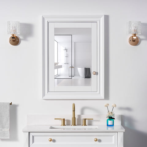 24 in.W x 32 in.H Wooden Recessed Bathroom Medicine Cabinet with Mirror in White