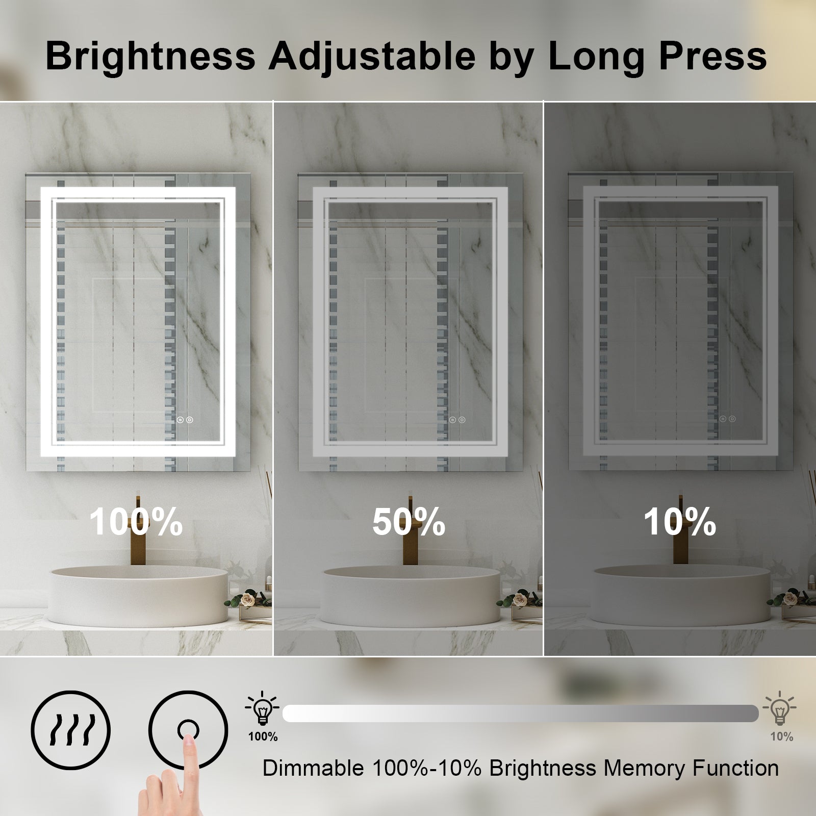 Anti-Fog LED Light Dimmable Bathroom Vanity Mirror