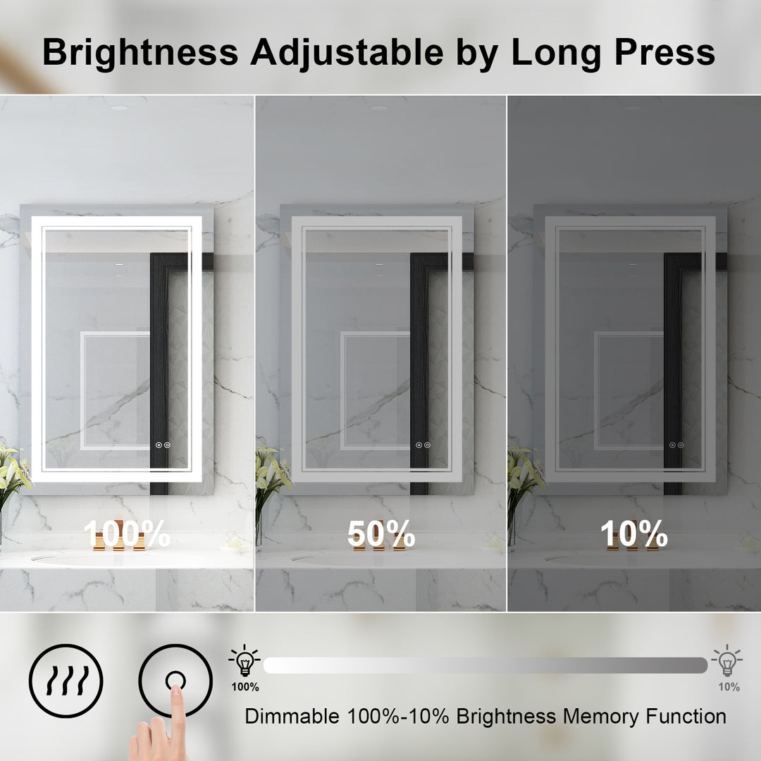 24 in. W x 36 in. H Rectangular Frameless Anti-Fog LED Light Dimmable Bathroom Vanity Mirror in Aluminum