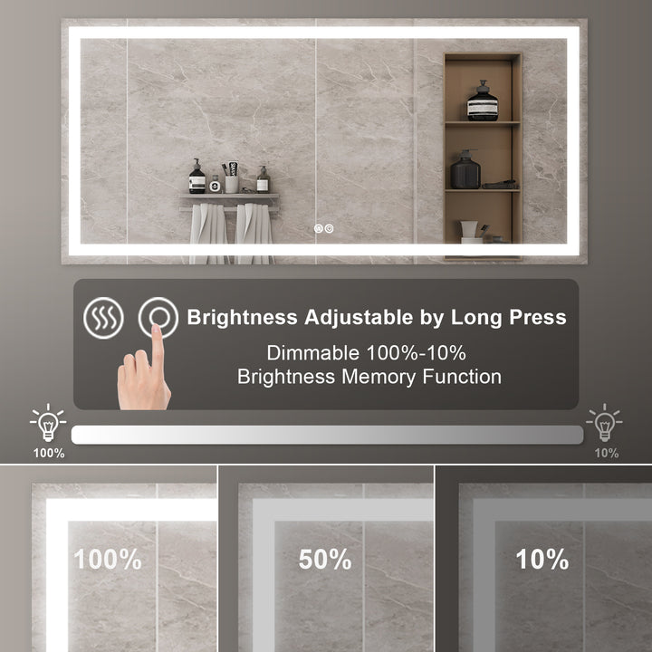 72 in. W x 36 in. H Rectangular Frameless Anti-Fog LED Light Bathroom Vanity Mirror in Aluminum