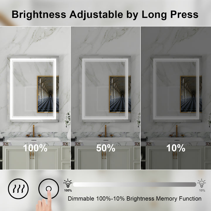 28 in. W x 36 in. H Rectangular Frameless Anti-Fog LED Light Dimmable Bathroom Vanity Mirror in Aluminum