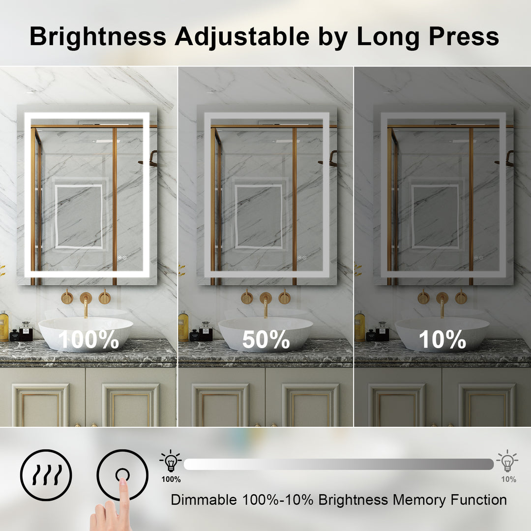 28 in. W x 36 in. H Rectangular Frameless Anti-Fog LED Light Bathroom Vanity Mirror in Aluminum