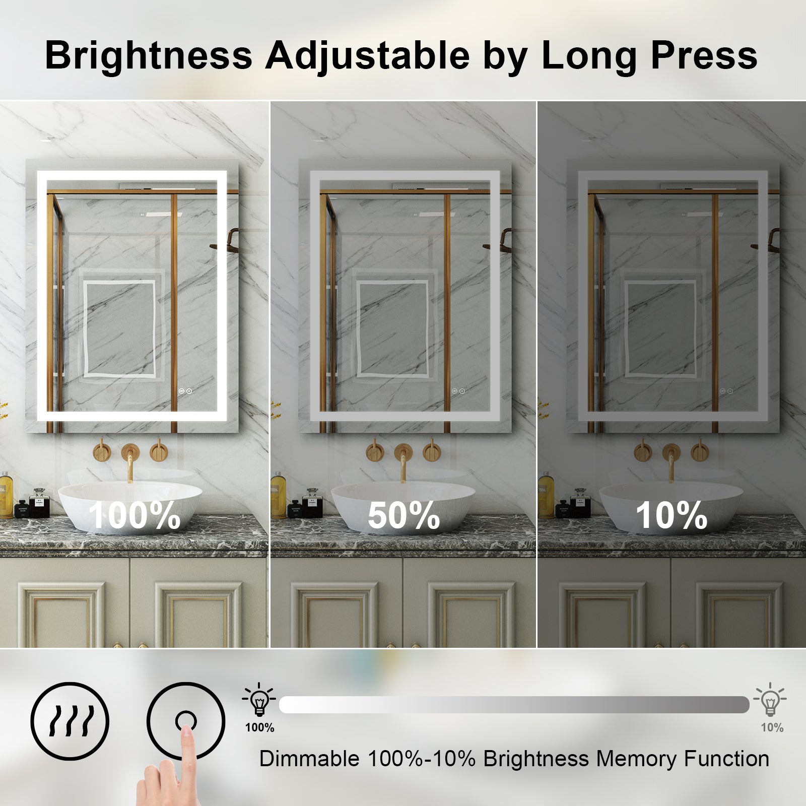 28 in. W x 36 in. H Rectangular Frameless Anti-Fog Lighted Bathroom Mirror in Aluminum