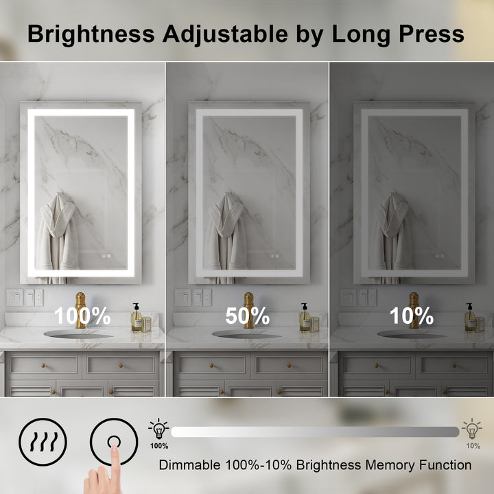 24 in. W x 36 in. H Rectangular Frameless Anti-Fog LED Light Bathroom Vanity Mirror in Aluminum