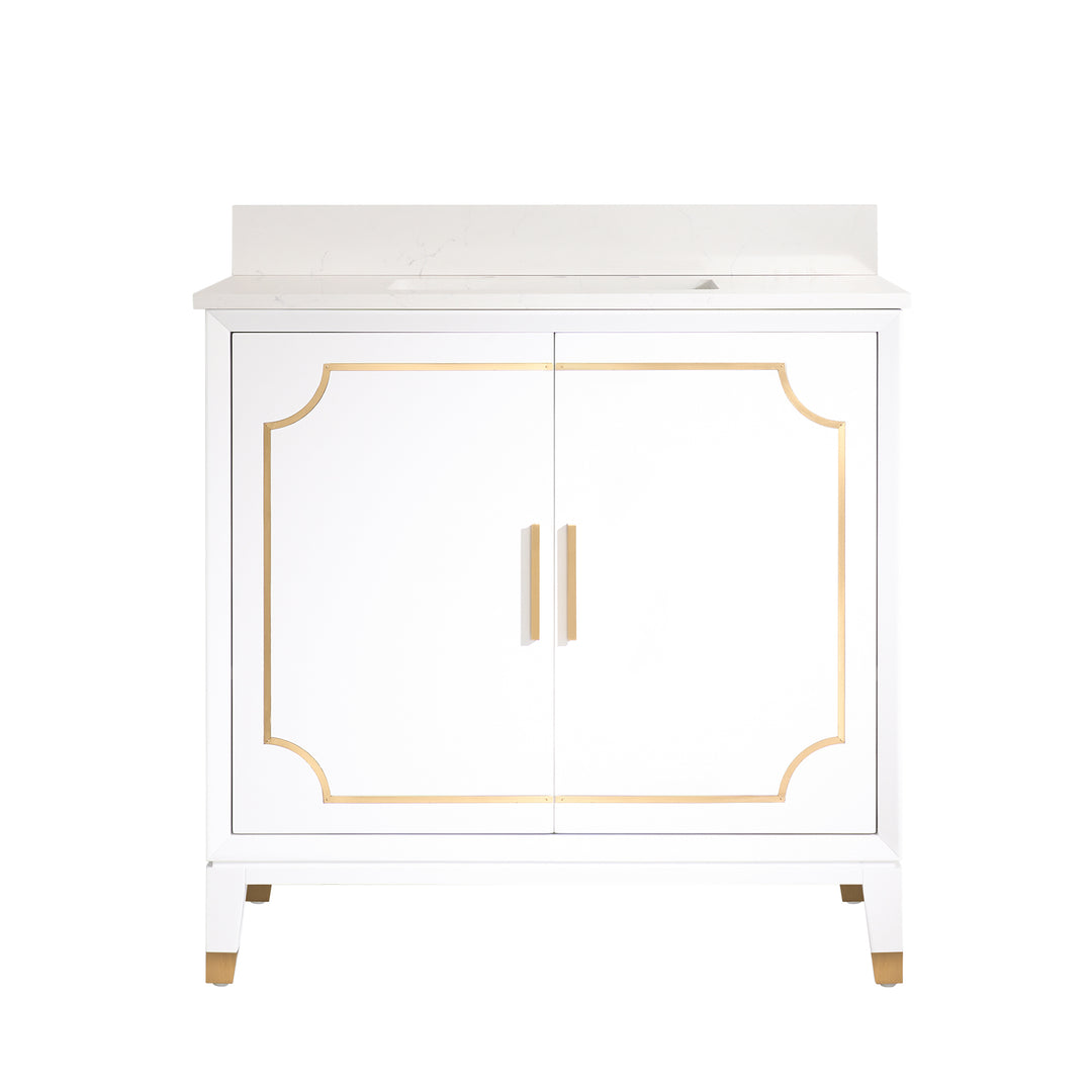Melody 36 in. W x 22 in. D x 35 in. H Freestanding Bathroom Vanity in White with Carrara White Quartz Vanity Top