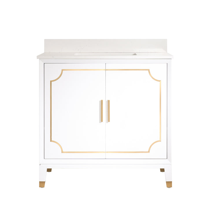 Melody 36 in. W x 22 in. D x 35 in. H Freestanding Bathroom Vanity in White with Carrara White Quartz Vanity Top