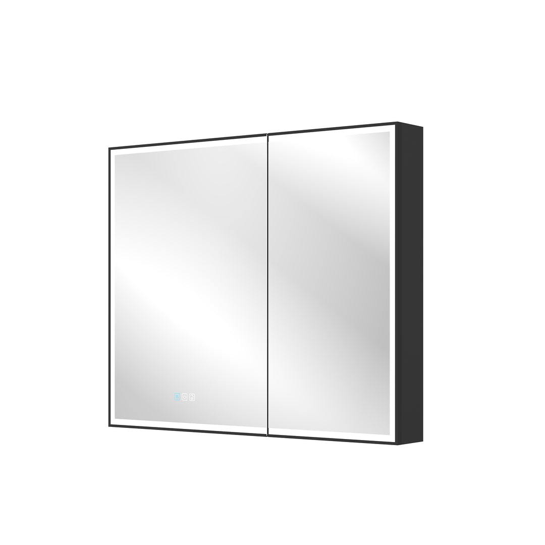 36 in. x 30 in. Black Aluminum Medicine Cabinet with Mirror and LED Light