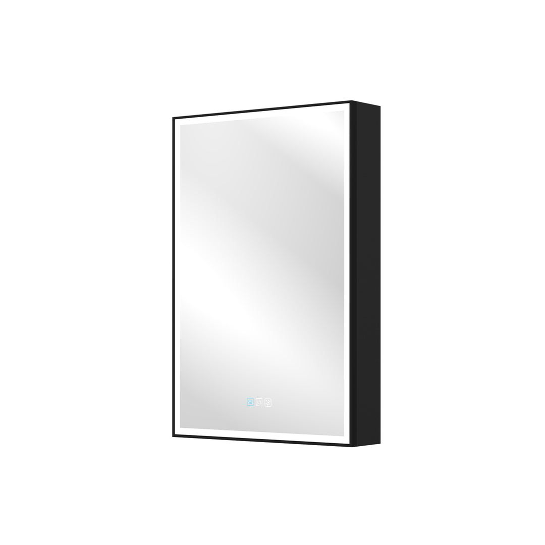 20'' x 30'' Black Aluminum Right Medicine Cabinet with Mirror and LED Light