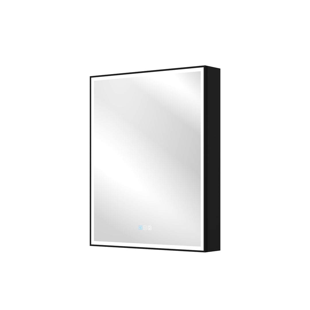 24'' x 30'' Black Aluminum Right Medicine Cabinet with Mirror and LED Light