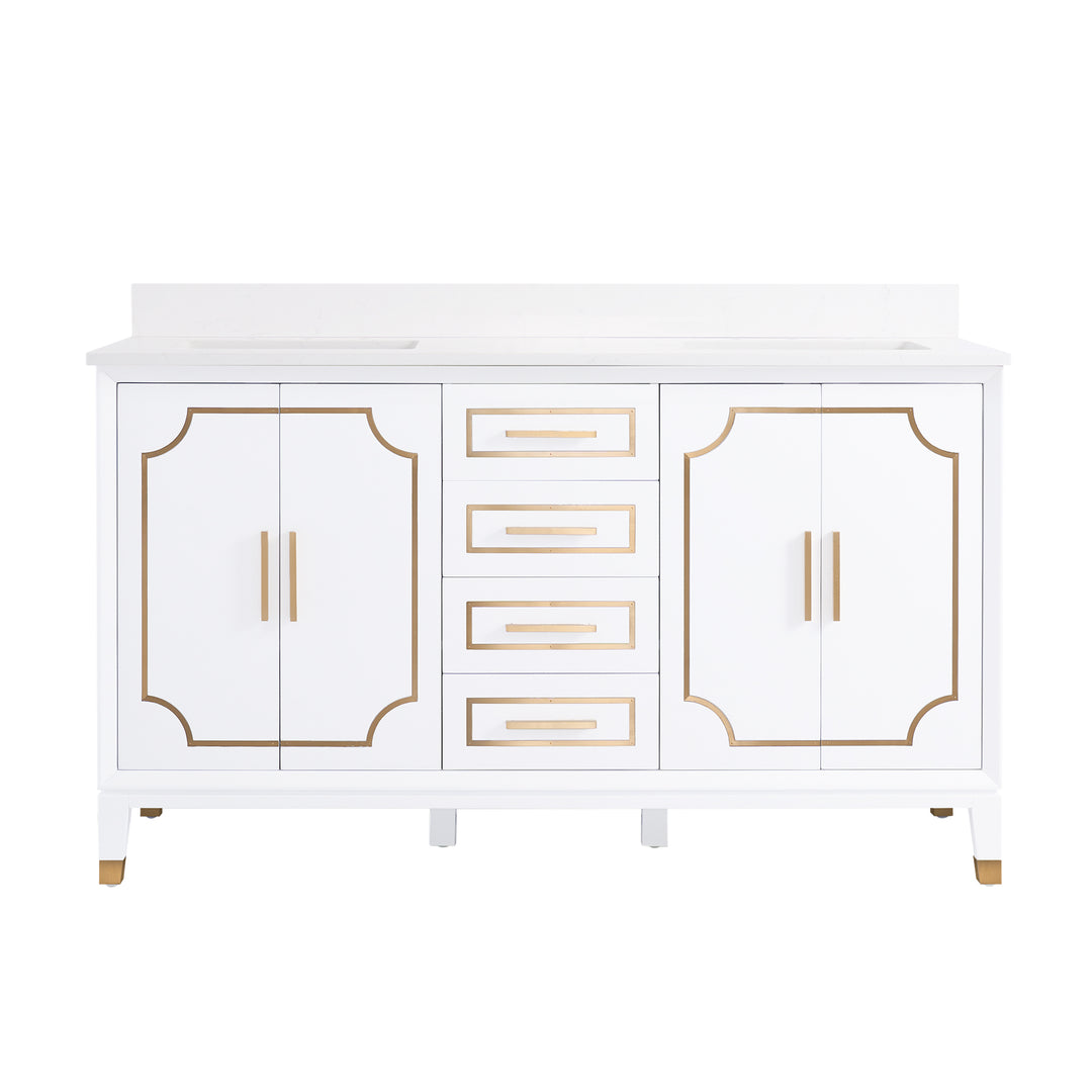 Melody 60 in. W x 22 in. D x 35 in. H Freestanding Bathroom Vanity in White with Carrara White Quartz Vanity Top